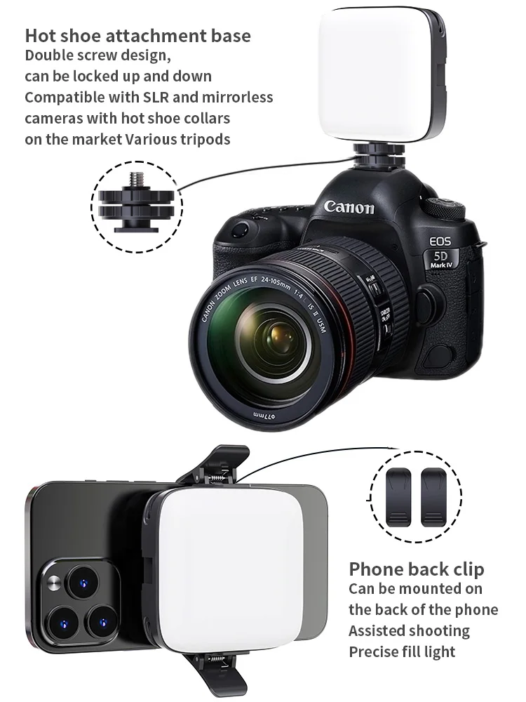 Mini LED Fill Light Bi-Color Lighting Cold Shoe For Camera Camcorder Vlog Removable Back Clip-on Mobile Phone Photography Light - Image 4