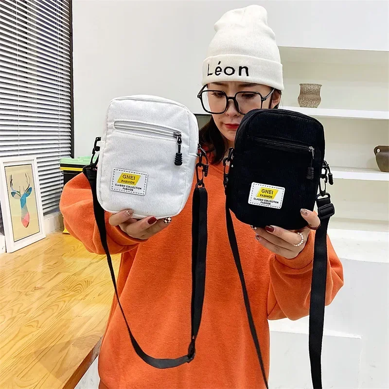 2024 Canvas Women's Crossbody Bag Trend Small Shoulder Handbag Korean Solid Color Student Phone Bag Simple Shopper Zipper Purse - Image 3