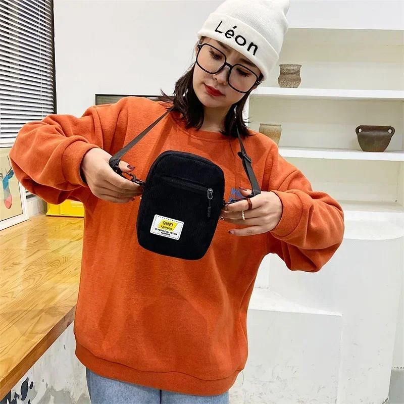 2024 Canvas Women's Crossbody Bag Trend Small Shoulder Handbag Korean Solid Color Student Phone Bag Simple Shopper Zipper Purse - Image 6