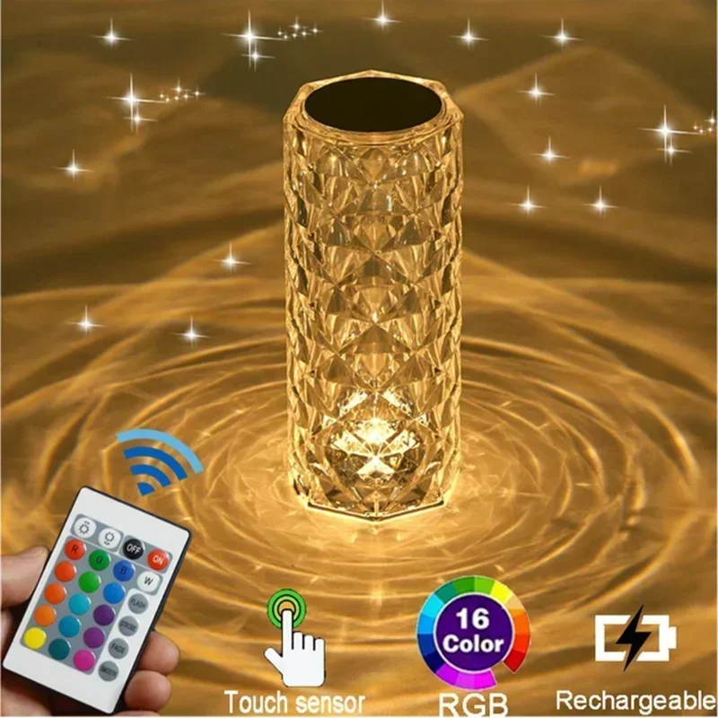 1pc Charging Crystal Table Lamp RGB Rose Diamond Touch Lamp Creative Light for Bedroom/Living Room/Party Dinner Home Decoration - Image 6