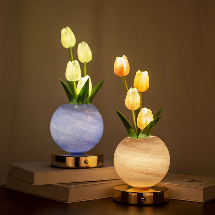 Tulip LED Night Light USB Rechargeable Desk Decor Lamp Simulation Bouquet Table Lamp Bedroom Bedside Atmosphere Light Ornaments - Image 2