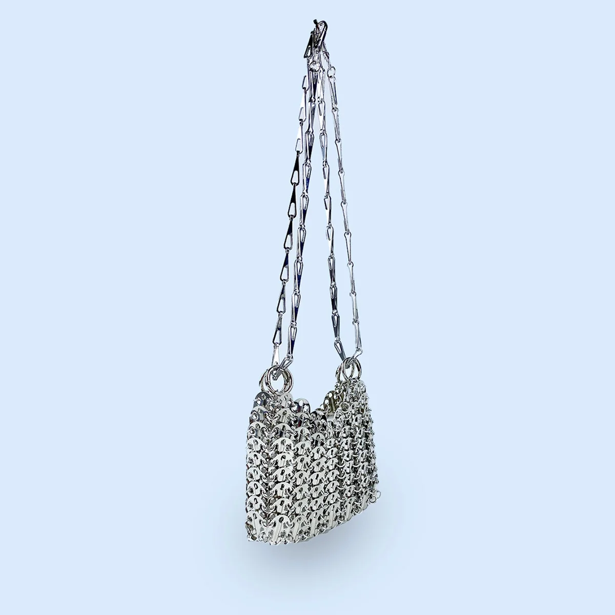 Silver Shiny Bag Handmade Woven Beaded Sequin Bag Mobile Phone Bag Long Shoulder Strap Single Shoulder Crossbody Bag for Women - Image 4