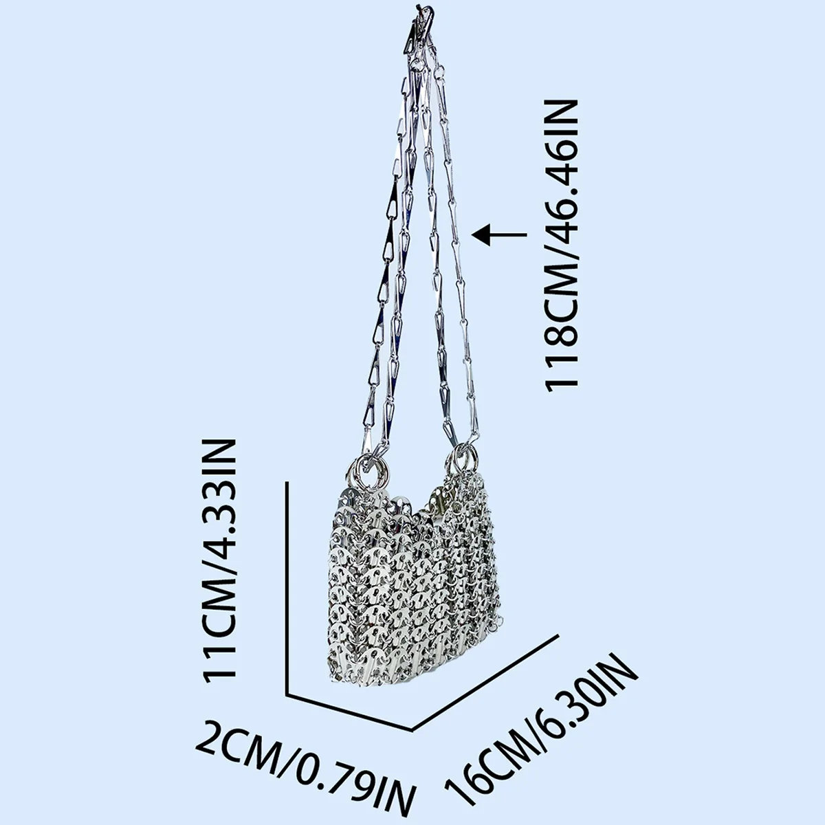 Silver Shiny Bag Handmade Woven Beaded Sequin Bag Mobile Phone Bag Long Shoulder Strap Single Shoulder Crossbody Bag for Women - Image 6