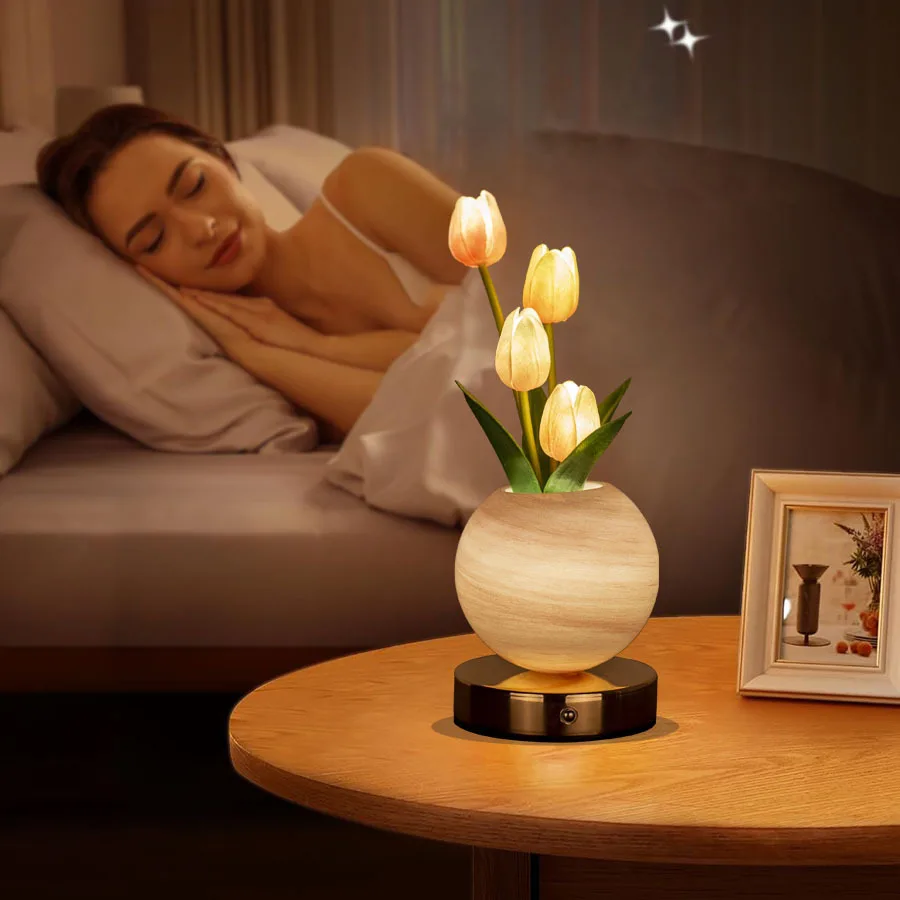 Tulip LED Night Light USB Rechargeable Desk Decor Lamp Simulation Bouquet Table Lamp Bedroom Bedside Atmosphere Light Ornaments - Image 6