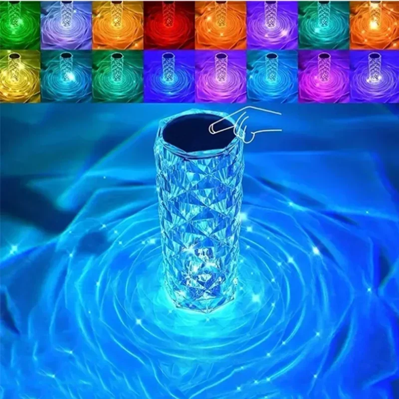 1pc Charging Crystal Table Lamp RGB Rose Diamond Touch Lamp Creative Light for Bedroom/Living Room/Party Dinner Home Decoration - Image 2