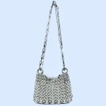 Silver Shiny Bag Handmade Woven Beaded Sequin Bag Mobile Phone Bag Long Shoulder Strap Single Shoulder Crossbody Bag for Women