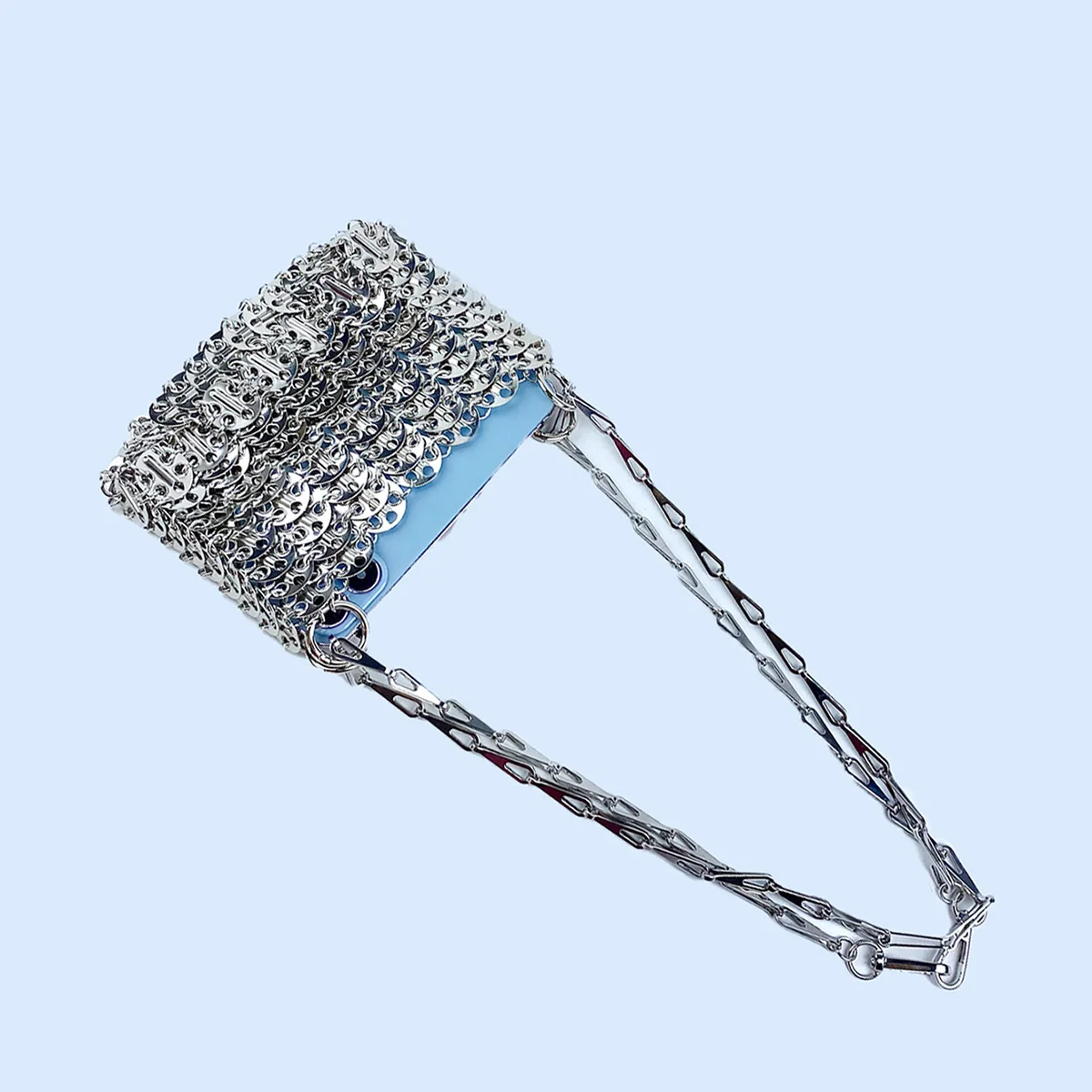 Silver Shiny Bag Handmade Woven Beaded Sequin Bag Mobile Phone Bag Long Shoulder Strap Single Shoulder Crossbody Bag for Women - Image 5