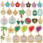 Stainless Steel Flower Plants Coconut Tree Cactus Sunflower Four Leaf Clover Charm Pendant,Necklace Bracelet Jewelry Supply R73