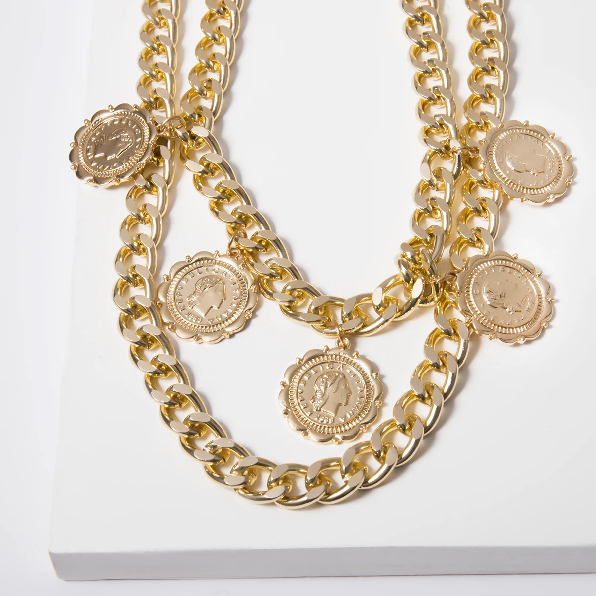 Layered Chain with Big Coin Pendant Necklace for Women Punk Chunky Chains Choker Collar 2022 Fashion Jewelry on Neck Accessories - Image 5