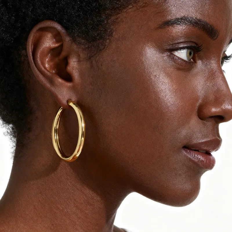 30/40/50mm Circle Hoop Earrings for Women, Classic Stainless Steel 18k Gold Plated Minimalist Jewelry Hypoallergenic - Image 2