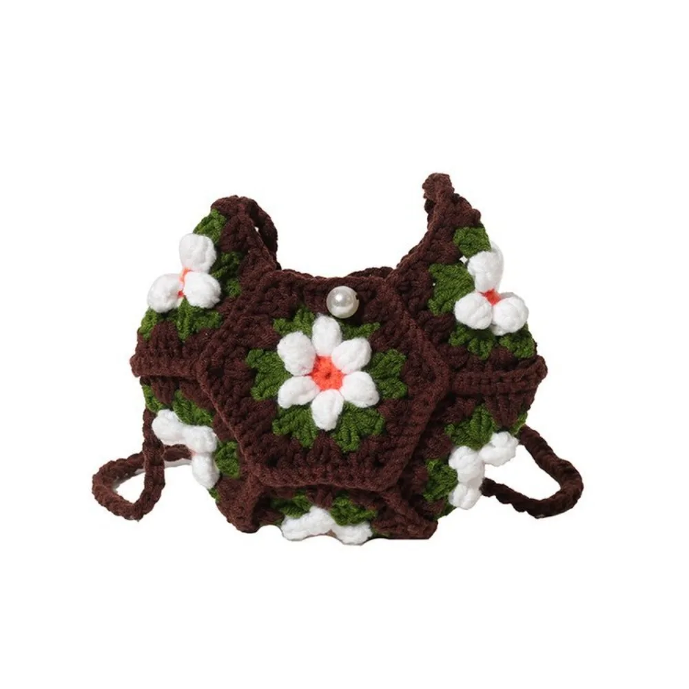 Sweet Handmade Crochet Crossbody Bag Flower Pattern Fabric Yarn Shoulder Bag Knitted Armpit Bag - Image 9