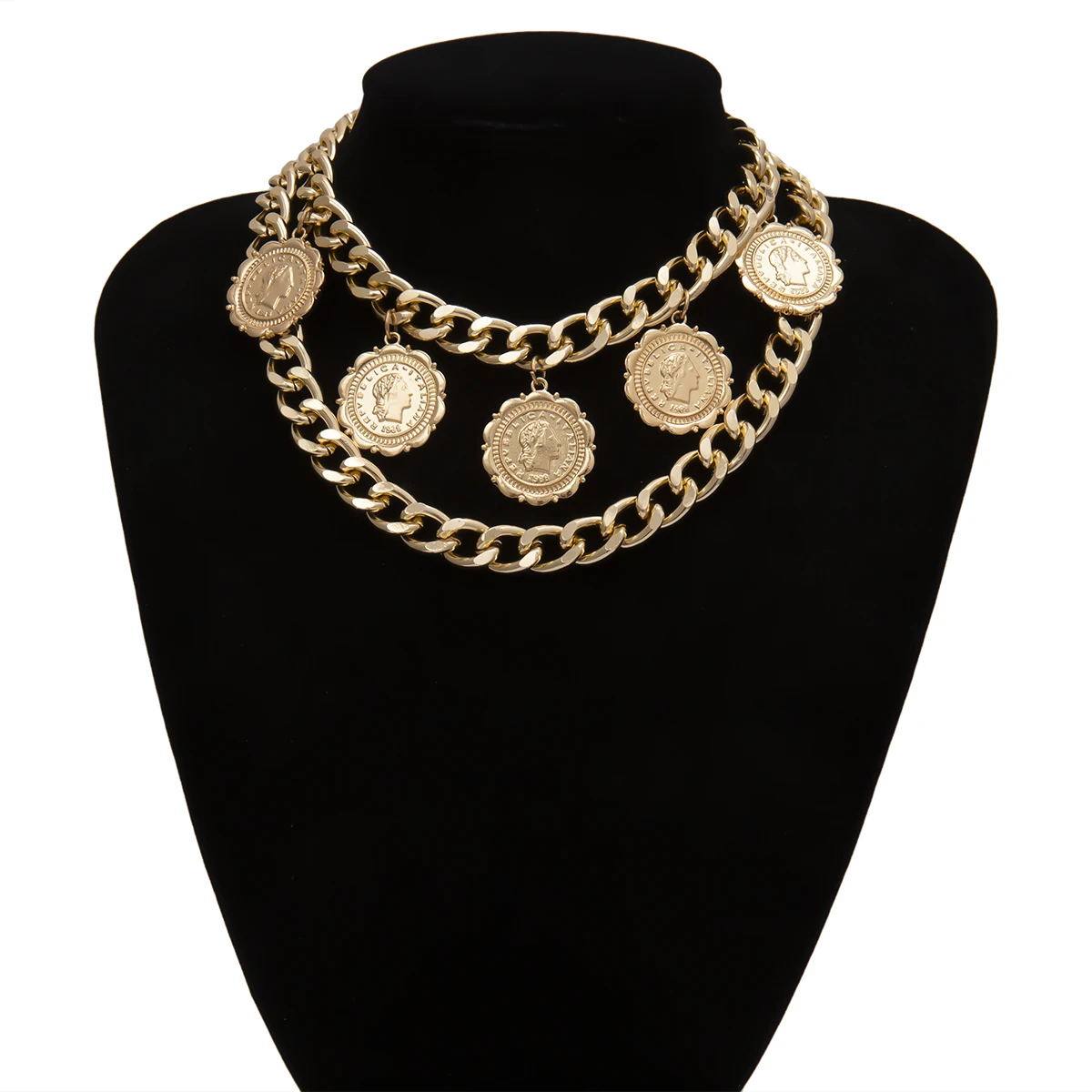 Layered Chain with Big Coin Pendant Necklace for Women Punk Chunky Chains Choker Collar 2022 Fashion Jewelry on Neck Accessories - Image 6