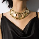 Layered Chain with Big Coin Pendant Necklace for Women Punk Chunky Chains Choker Collar 2022 Fashion Jewelry on Neck Accessories