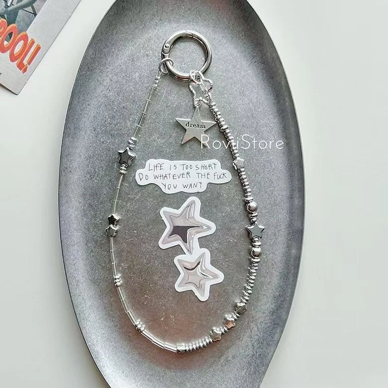 Sweet Sliver Star Phone Lanyard Beaded Charm Camera Strap Pendant for Women Ins Style Niche Cell Phone Lanyard Birthday Gift - Image 5