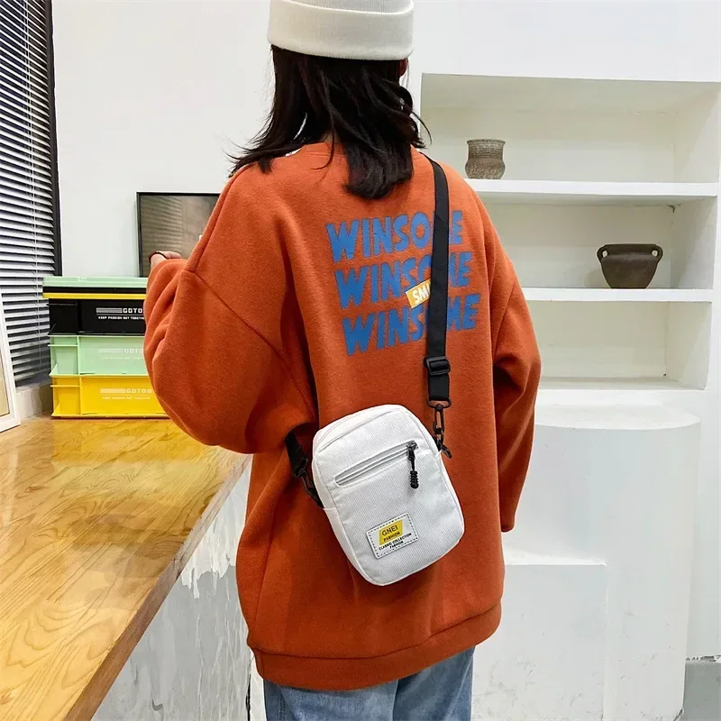 2024 Canvas Women's Crossbody Bag Trend Small Shoulder Handbag Korean Solid Color Student Phone Bag Simple Shopper Zipper Purse - Image 5